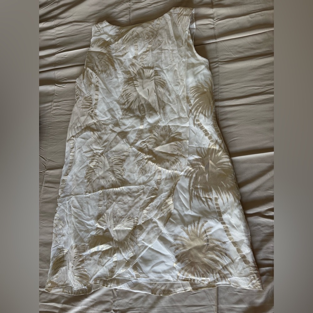 Lilly Pulitzer White and Gold Dress Calissa palm tree silk dress NWT XS - Picture 6 of 9